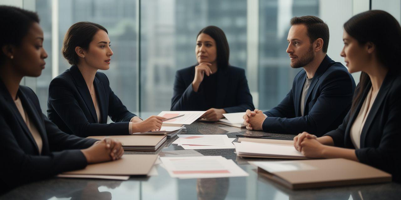 Legal professionals discussing contract terms around a polished table in a modern London office