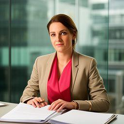 Lead solicitor reviewing a commercial contract in a glass-walled London office
